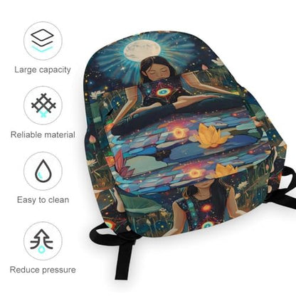 Seven Chakra Yoga Meditation Cute Backpack Printed Shoulder Bag Travel Daypack Camping Work Bags for Men Women