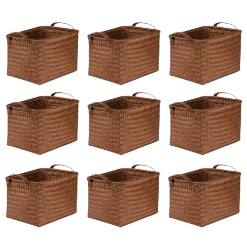 BROWNLILY Handwoven Clothes Basket Laundry Hampers Large Wicker Storage Baskets for Shelves Blankets Closet Storage Bins Car Bedroom Bathroom Organizers and Storage Bath (9, Brown) - color: Brown*9