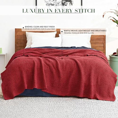 Salt Earth 100% Cotton Waffle Blanket, Queen Size 90"x92" – Lightweight All Season Throw Blanket for Couch, Bed & Bedroom, Soft Modern Cozy Cotton Blanket (Red) - color: Red, size: Queen