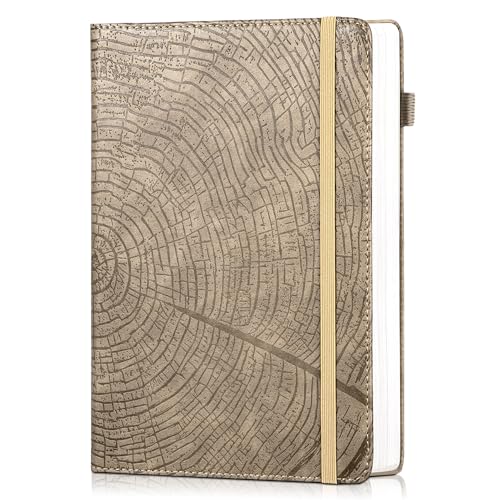 CAGIE Lined Journal for Men Women, Tree Growth Ring Leather Bound Journal Notebook, 256 Pages 100 GSM Journals for Writing, A5 Hardcover Journaling Notebooks for Work, Note Taking - color: C-Khaki