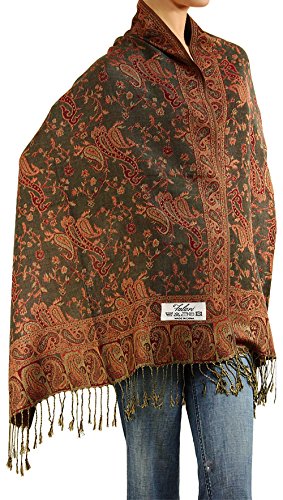 Falari Women's Reversible Paisley Pashmina Shawl Wrap Scarf For Evening Dresses Festivals Any Occasions All Seasons 80"x27" - color: Style 1 - Dark Grey
