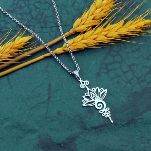 Unalome Flower Necklace Spiritual Symbol Pendant Necklace Meditation Jewelry - style: lotus necklace