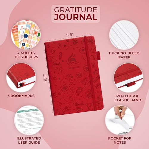 Clever Fox Gratitude Journal – Happiness, Positivity & Affirmation Daily Journal – Inspirational Daily Notebook – 3 Months, A5 (Red) - color: Red, size: A5 (5.8″ x 8.3″)