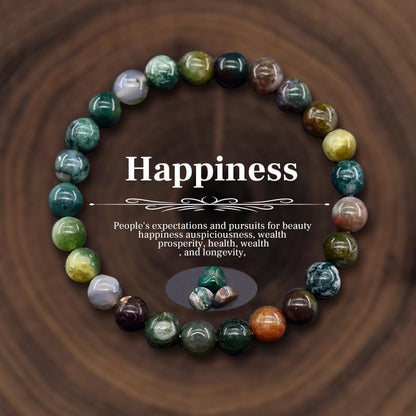 Natural Stone Beaded Bracelets for Women Men - 8MM Semi-Precious Stones Bracelets Adjustable Crystal Beads Stretch Bracelet - color: Indian Agate