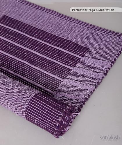 Organic Cotton Yoga Rug, Handwoven Non-Slip Meditation Mat for Hot Yoga, Exercise & Floor Workouts, Washable Breathable Weave, Purple, Standard Size