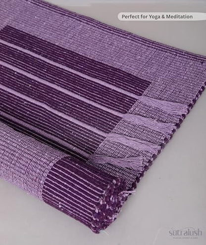 Organic Cotton Yoga Rug, Handwoven Non-Slip Meditation Mat for Hot Yoga, Exercise & Floor Workouts, Washable Breathable Weave, Purple, Standard Size