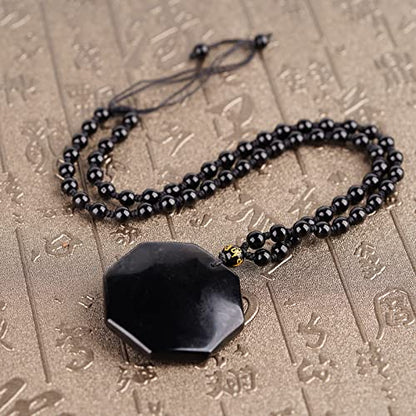 Black Obsidian Necklace Natural Crystal Amulet Protection Pendant with Adjustable Rope Lucky Talisman Necklaces Jewelry Gift for Men Women - color: Yin Yang