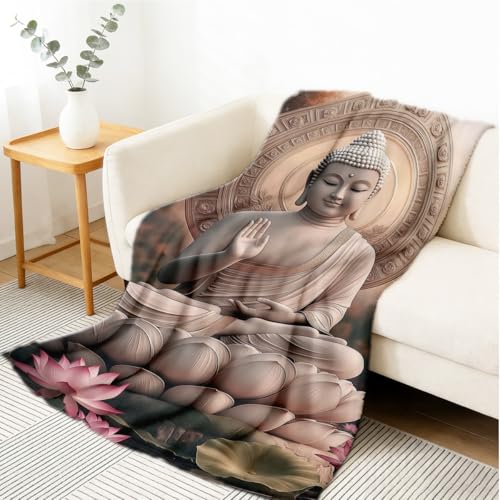 Buddha Throw Blanket Religious Prints Blanket Flannel Soft Zen Meditation Yoga Home Decor Cozy Spiritual Gifts 59"x86" - color: Pink, size: 59"x86"