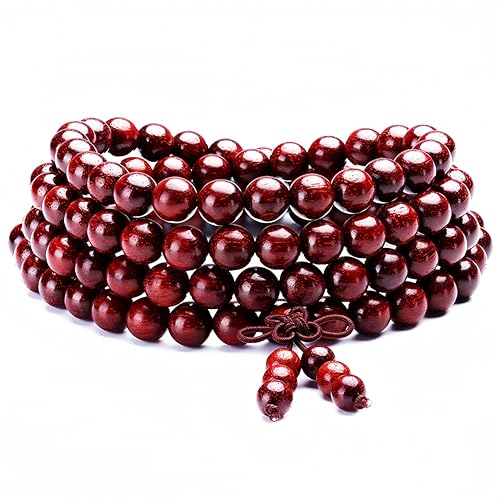 108 8mm Wooden Mala Necklace Bracelet for Men and Women, Prayer Meditation Buddhist or Wear Jewelry, for Gifts for Yourself or Friends and Family. - color: Chinese red sandalwood