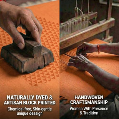 VINYASA Handwoven Cotton Yoga Rug Mat – Naturally Dyed | Absorbent, Washable Yoga Mat/Fitness Rug, Hatha, Pilates & Meditation - Non-Slip Grip | Extra Long & Wide | Trikon Series - color: Marigold