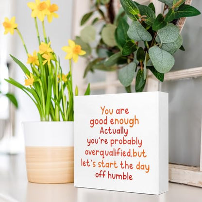 WUZYOU Inspirational Wood Box Sign 5x5 Inch - You Are Good Enough Motivational Plaque for Wall & Desk Decor, Perfect Positive Affirmation Gift - style: You are Good