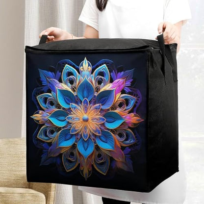 Clothes Storage Bag Personalized Durable Foldable Large Toy Storage Bags with Zipper Moving Bags Luggage Organizer Rectangle Mandala Printed Bags