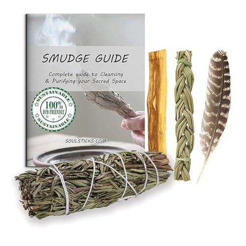 Ancient VEDA Organic Smudge Kit –Rosemary, Palo Santo, Sweetgrass Braid, Feather & Smudge Guide | Home Cleansing Kit for Meditation, Yoga, Energy Healing & Gift (Starter Kit, Rosemary Sage) - color: Rosemary Sage, size: Starter Kit