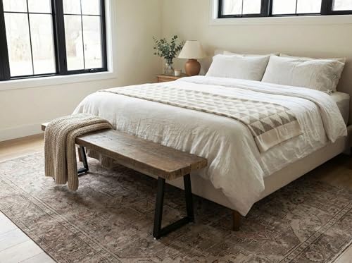 Rustic Revival Reclaimed Barnwood Bench, Solid Wood with Metal Base, Modern Farmhouse Style, 2-Inch Thick Top, for Entryway, Bedroom, Living Room (38x12) - size: 38x12