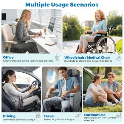 Inflatable Travel Seat Cushion, Airplane Seat Cushion for Long Flights & Car Rides, Portable Air Pad with Built-in Pump, Ergonomic Tailbone Buttocks Pain Relief for Office Chair, Wheelchair, Stadium