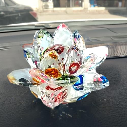 Crystal Lotus Flower Sculpture Decoration Elegant Centerpiece for Bedroom Relaxation and Wellness Interior Piece(Colorful) - color: Colorful