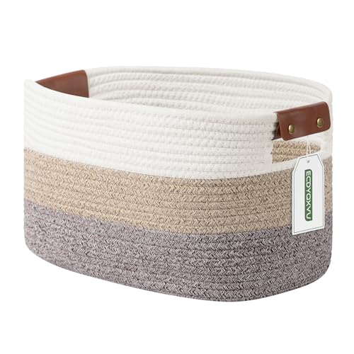 ECDYQXVU Cotton Rope Basket, Storage Baskets with Handle, 15x10x9 Inch Woven Basket for Shelves, Laundry, Towels, Clothes, Books, (Gradient Brown 1 Pack) - color: Gradient Brown-1 Pack, size: 1 Pack