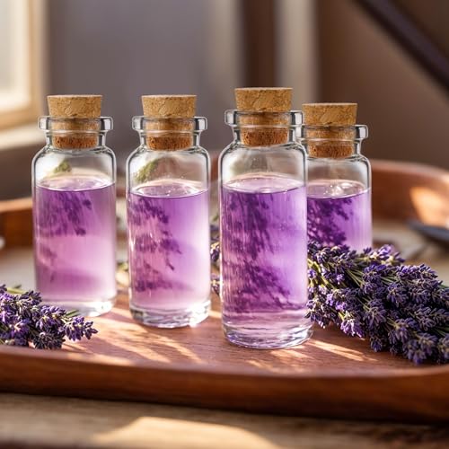 Geiserailie 45 Pcs Mini Glass Bottles with Cork Stoppers Spell Jar Mini Glass Vials Potion Bottles Clear Wishing Jars with 50 Eye Screws 3 Funnels for Party Favors DIY Art Crafts Decoration (Large) - size: Large