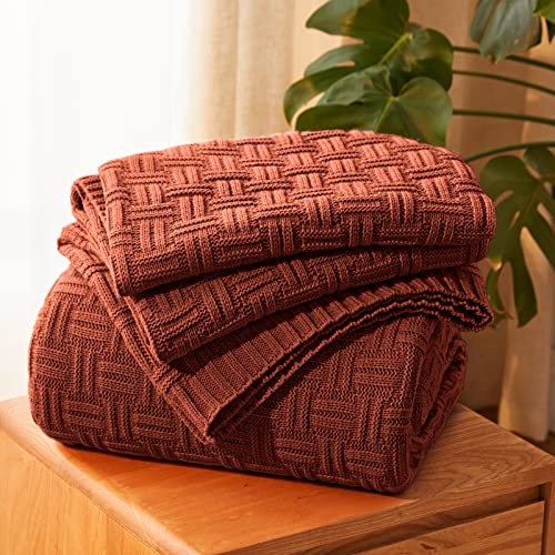 Aormenzy 60x80 Soft Cozy Acrylic Throw Blanket, Cable Knit for Couch Sofa Bed, Rust - color: Rust