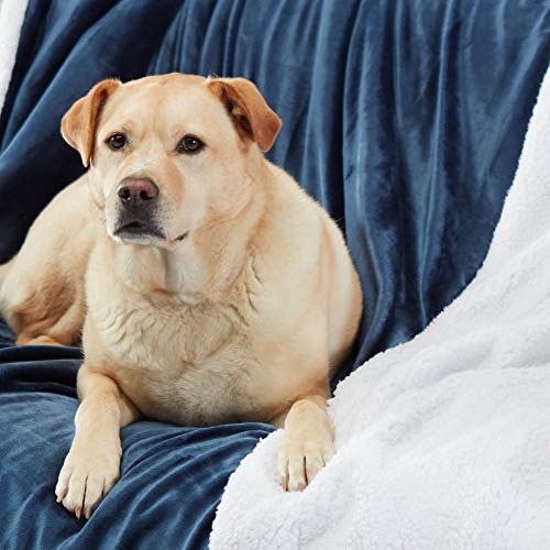 Sherpa Throw Blanket Super Soft Reversible Ultra Luxurious Plush Blanket, 50 x 60 inches, Navy/White - color: Navy / White, size: Throw (50" x 60")