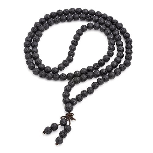 Jovivi 6mm 8mm Natural Lava Rock Stone Healing Gemstone 108 Prayer Beads Tibetan Mala Bracelet Necklace - color: 8mm Beads