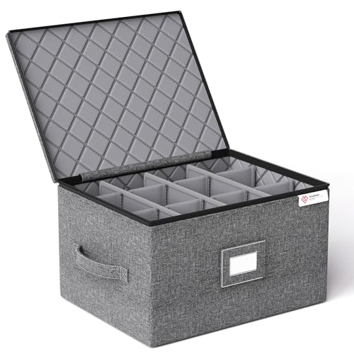 Wine Glass Storage Box with Dividers,Hard Shell and Stackable Stemware Storage Containers with Sturdy Handle for Glassware Crystal Storage and Transport,Grey,Holds 12 - style: 1 Pack Wine Glass Storage