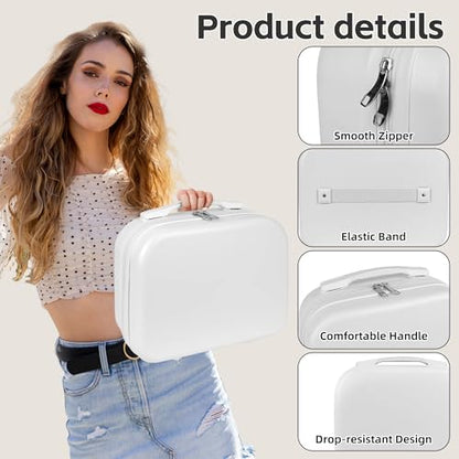 White Portable Makeup Case 14inch Cosmetic Case Travel Toiletry Hand Luggage Carrying Case - color: WHITE