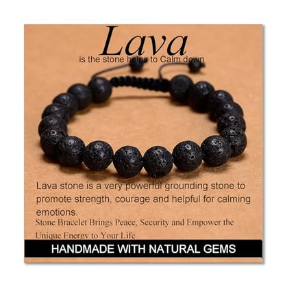 MASSIVE BEADS Handmade Yoga Natural Stone Crystal Healing Power Energy Gifts for Unisex Adult Bracelet Macrame Adjustable - color: Black Lava(Calm), size: 10mm