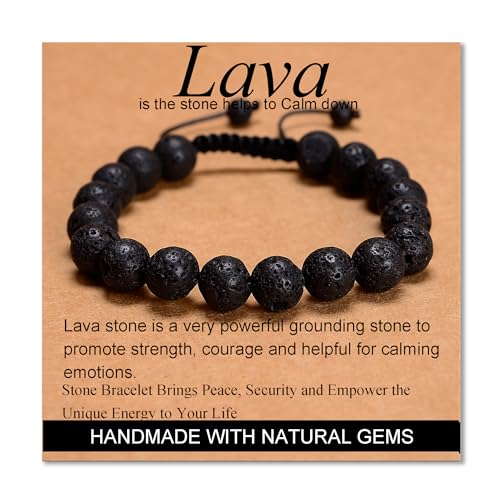 MASSIVE BEADS Handmade Yoga Natural Stone Crystal Healing Power Energy Gifts for Unisex Adult Bracelet Macrame Adjustable - color: Black Lava(Calm), size: 10mm