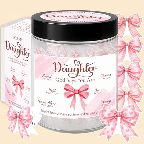 Mothers Day Gifts for Daughter from Mom - Positive Pink Bow God Says You Are Jar with 60 Bible Verses Encouragement Cards Daughter Gifts From Mom Christian Relious Birthday Graduation Gift for Her - color: Positive Pink Bow