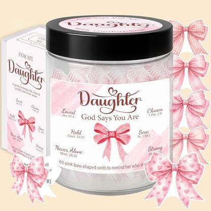 Mothers Day Gifts for Daughter from Mom - Positive Pink Bow God Says You Are Jar with 60 Bible Verses Encouragement Cards Daughter Gifts From Mom Christian Relious Birthday Graduation Gift for Her - color: Positive Pink Bow
