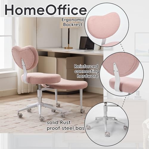 Meditation Chair with Wheels, Ergonomic Criss Cross Chair, Adjustable ADHD Floor Sitting Chair, Swivel Cross Legged Office Chair with High Back, Kneeling Posture Chair, Teddy Fabric,Pink - color: （teddy Fabric）pink