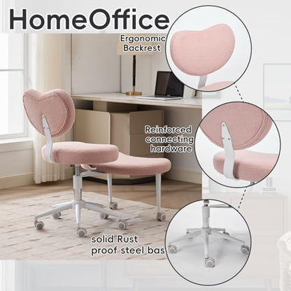 Meditation Chair with Wheels, Ergonomic Criss Cross Chair, Adjustable ADHD Floor Sitting Chair, Swivel Cross Legged Office Chair with High Back, Kneeling Posture Chair, Teddy Fabric,Pink - color: （teddy Fabric）pink