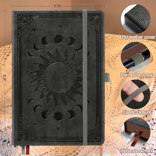 B5 360 Pages Lined Journal with Pen Set,100Gsm Thick Writing Paper Journal Notebook, Journal for Men Women Writing Notebook with Leather Hardcover, Dark Grey(7.7'' x 10'') - color: Dark Grey, size: B5