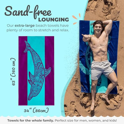 Nova Blue Dolphin Beach Towel – Tropical Blue & Purple Colors with A Unique Design, Extra Large, XL, Pool Towels (34”x 63”) Made from 100% Cotton - color: Dolphin