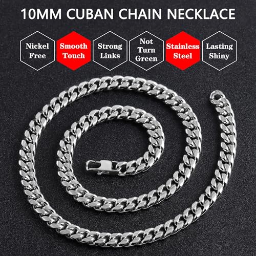 Chain for Men Stainless Steel Cuban Link Chain Necklace Silver Toned Mens Necklaces 18, 20, 22, 24, 26 Inch - size: 18 Inches, style: 10mm width-stainless steel