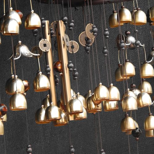 PATIKIL 6 Pcs Wind Chime, Hanging Bells Temple Bells Retro Outdoor Hanging Metal Chinese Wind Chime Round for Outside Garden Camping, Gold Red - color: Gold Red