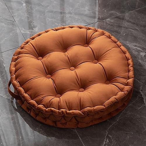 Meditation Cushion Large Velvet Floor Pillow, Round Floor Pillow with Handle, Soft Comfy Seat Cushion for Yoga Living Room Sofa Balcony Outdoor(23.6"x23.6",Orange) - color: Orange