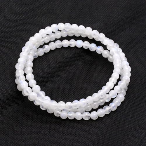 Justinstones Gem Semi Precious Gemstone 3pcs 4mm Round Beads Stretch Bracelet 6.5 Inch Unisex - color: Moonstone