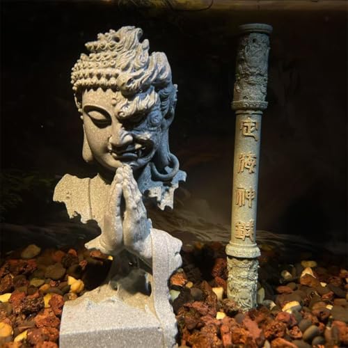 livelyfish Meditating Buddha Statue Zen Garden Statues Sandstone Thinker Buddha Sculpture Figurine for Fish Tank Aquarium Home Decorations, Gift (C) - size: C