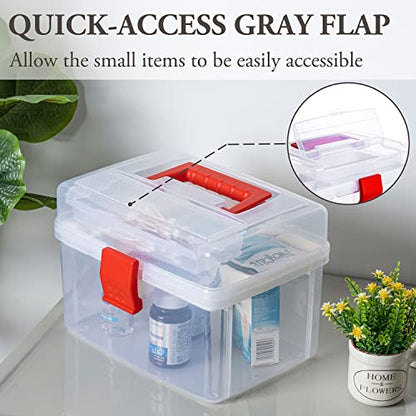 MyGift 10 Inch Premium Clear First Aid Bin with Detachable Tray and Quick Access Top Lid Flap, Portable Emergency Kit, Medical Supply Travel Tote, Medicine Storage Box Container (Red) - color: Red