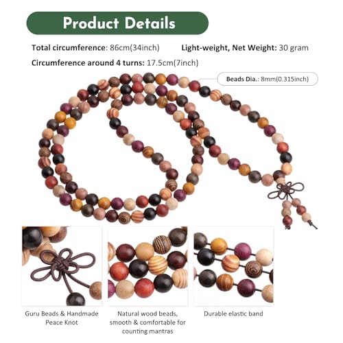 SUNYIK 8mm 108 Tibetan Buddhist Mala Bracelet Natural Beaded Prayer Bead for Women Men