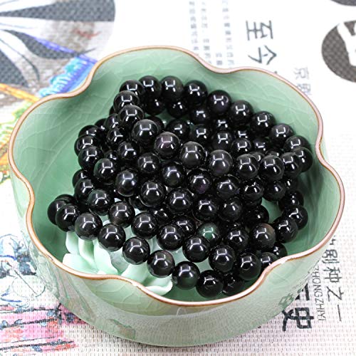 Keleny Fashion Crystal Man Women Stretch Bracelet 10mm Round Beads Rock Jasper 7 Inch Unisex - color: AAA Grade Rainbow Obsidian