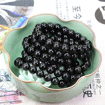 Keleny Fashion Crystal Man Women Stretch Bracelet 10mm Round Beads Rock Jasper 7 Inch Unisex - color: AAA Grade Rainbow Obsidian