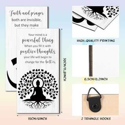 Blulu 2 Pcs Buddha Quote Decor Buddha Inspirational Quote Wall Art Meditation Room Chakra Decor Zen Wooden Hanging, Spiritual Gift for Home Yoga Living Room Women(Motivation) - style: Motivation