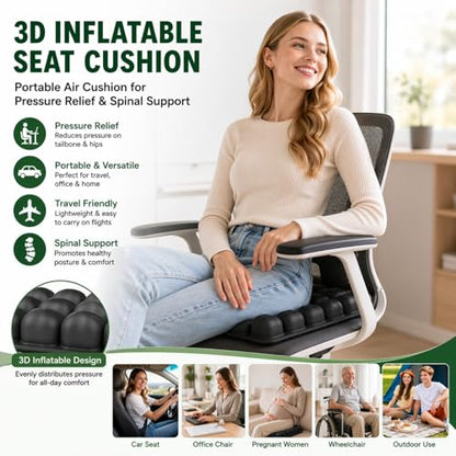 Inflatable Travel Seat Cushion for Airplane, Press-to-Inflate Air Cell Cushion, Portable & Foldable for Long Sitting, Car, Office, Wheelchair (36-Cell Air Cushion)