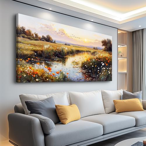 ZUITINGHUA Large Wall Decor For Living Room Canvas Wall Art For Office Modern Wall Decorations For Bedroom Rivers Landscape Painting Farmhouse Pictures Artwork Room Home Decor 24x48 In - color: Rivers, size: 48"L x 24"W