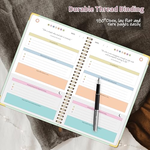 The Gratitude Journal for Women & Men, Hardcover Spiral 5 Minute Daily Gratitude Journal for More Happiness, Optimism, Affirmation & Reflection with Prompts & Quotes, Undated Daily Journals(93 pages / 3 months supply) Gifts - color: Green