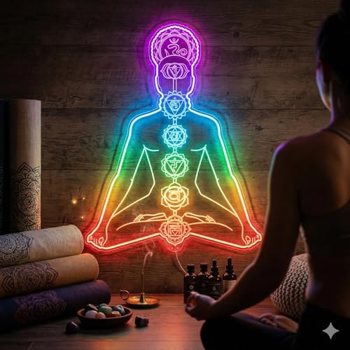 ADVPRO 7 Chakras Yoga Neon Sign for Wall Decor Meditation Room LED Light Zen Spiritual Art for Yoga Studio Home Gym Bedroom Aesthetic st06s86-fnd-i0147-c - color: 7 Chakras, size: 4) Extra Large