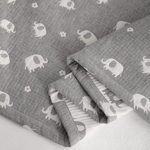 NTBAY 3 Layer Oversized Muslin Cotton Toddler Blanket, Jacquard Reversible Nursery Bed Blanket, Super Soft and Thermal for All Seasons, Baby Gift, 45"x60", Dark Grey Elephant - color: Dark Grey Elephant, size: 45x60 Inch (Pack of 1)